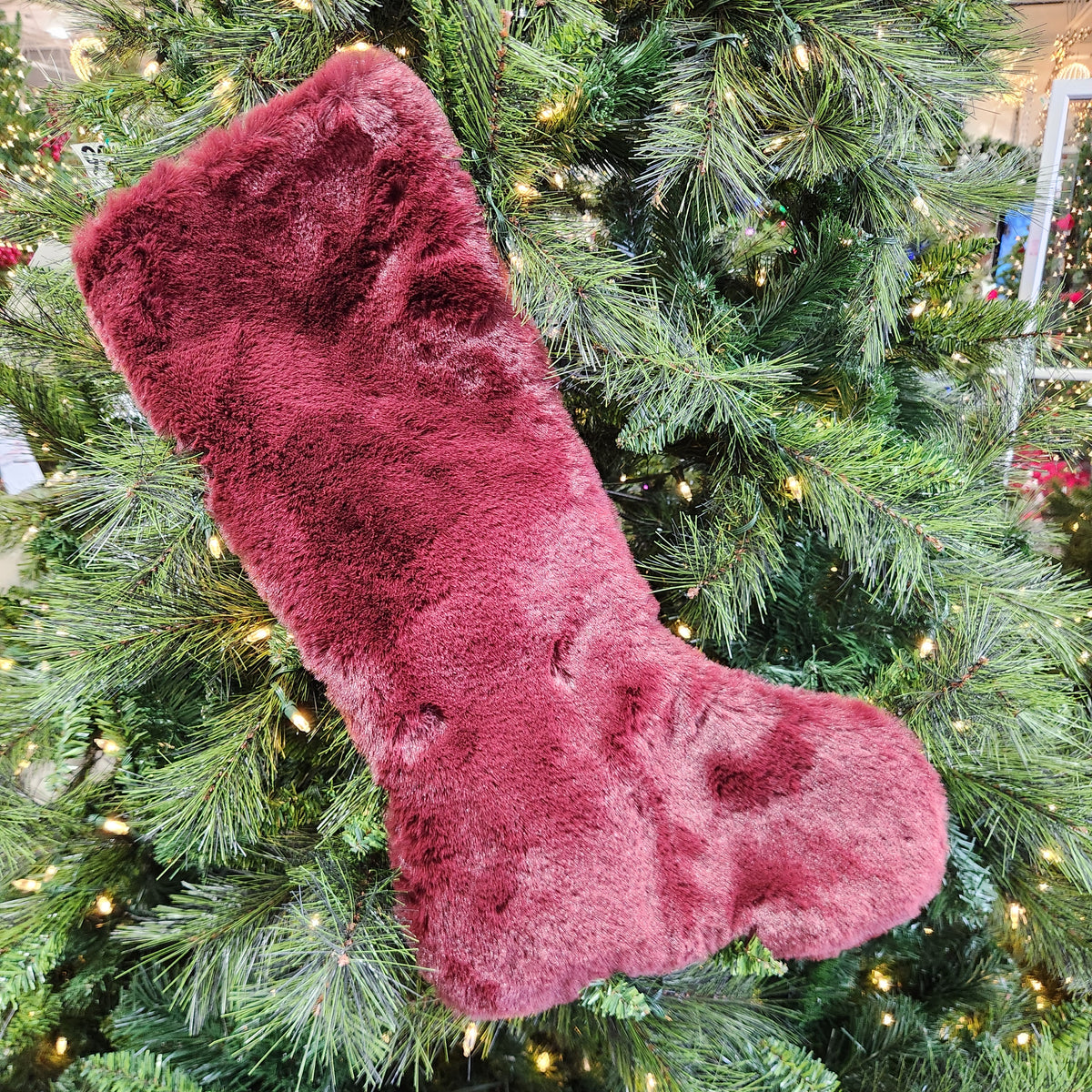 Bas de Noël en fourrure couleur vin 25"