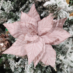 Tige de poinsettia en velours rose 22"