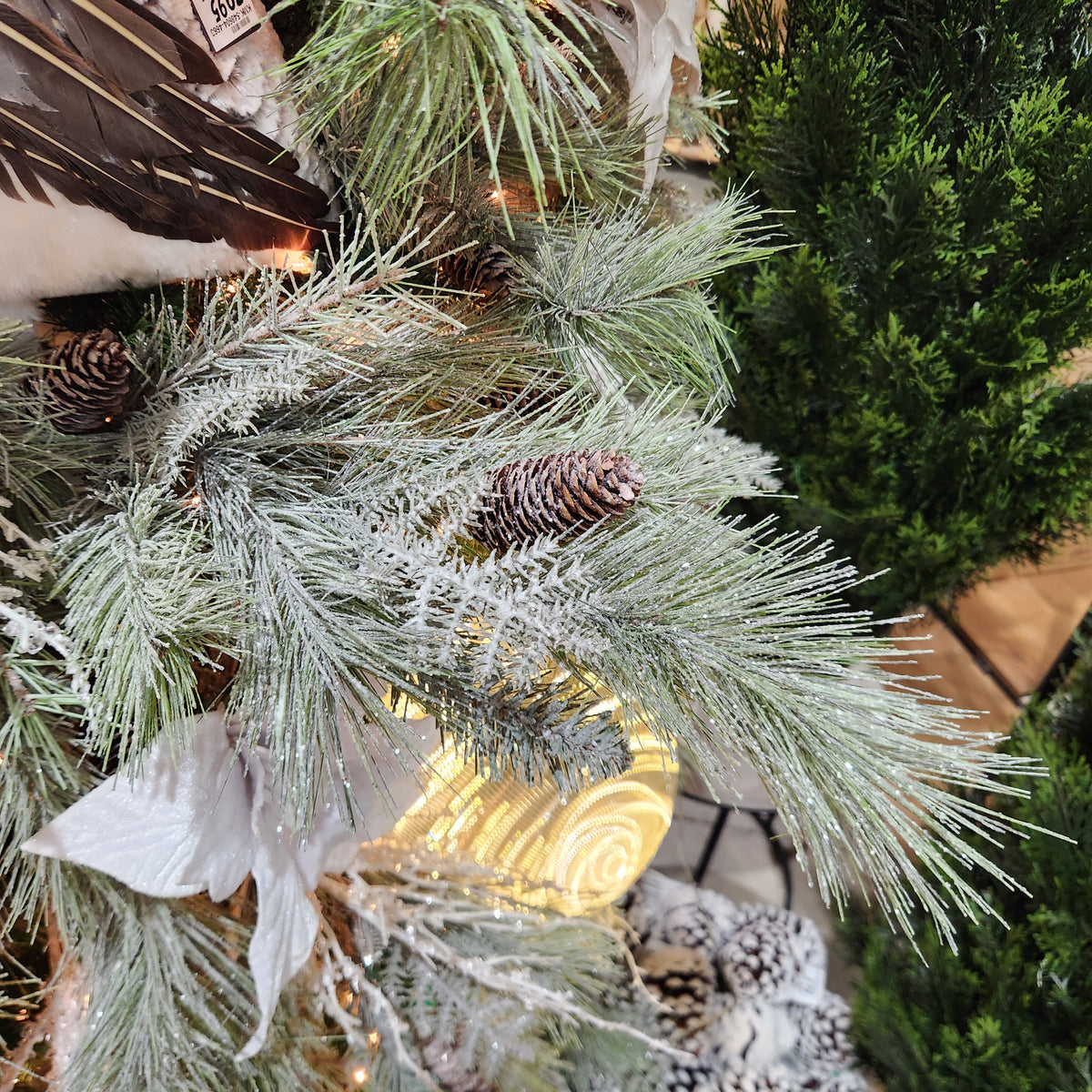 Frosted Pine Stem with Green Pinecone 31"