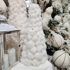 White Fur Ball Topiary Cone 32"