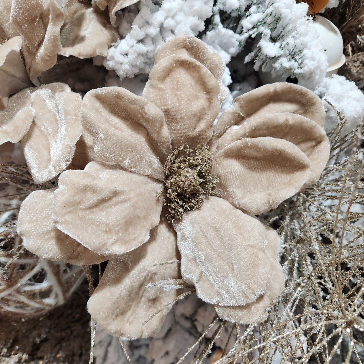 20" Champagne Velvet Magnolia Stem