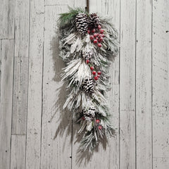 32" White, Red and Green Snowy Pine Cone and Pine Garland