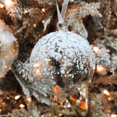 4" Clear Snowy Glass Ball