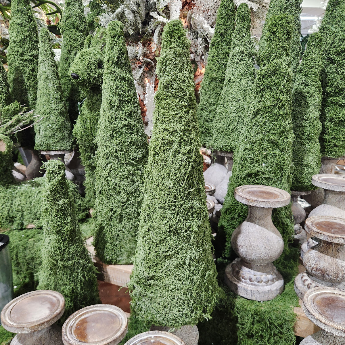 Faux Green Moss Cone Tree 20"