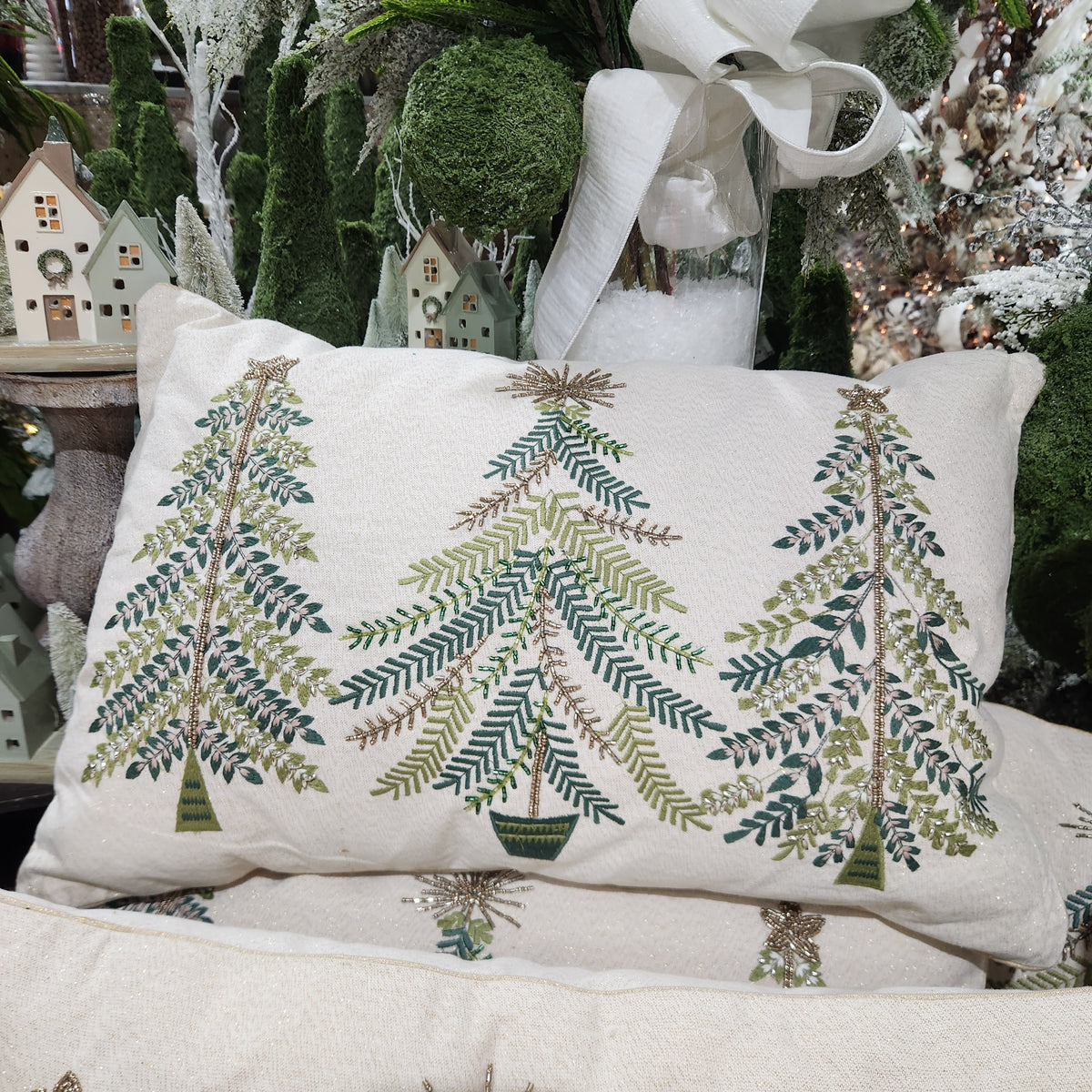 Cream Cotton Three Trees Pillow 23.5" x 16"