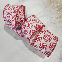 White and Red Peppermint Ribbon 2.5" x 30'