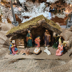 Ensemble de figurines de la Nativité avec crèche colorée 8,3"