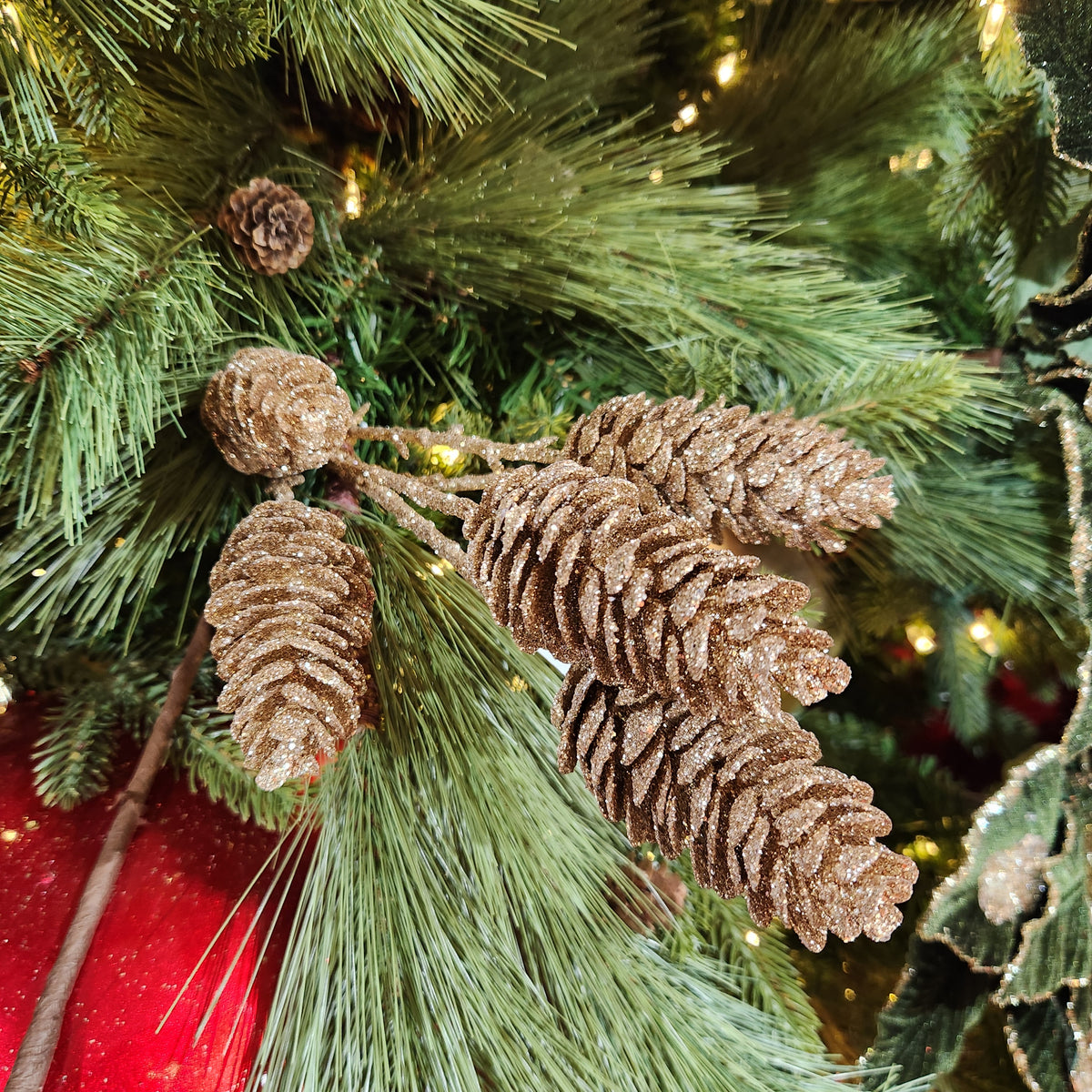 16" Champagne Glitter Pinecone Stem