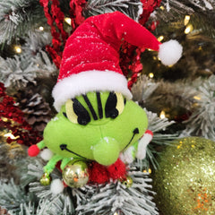 Grinch Stem with Red and Green Christmas Hat 9"