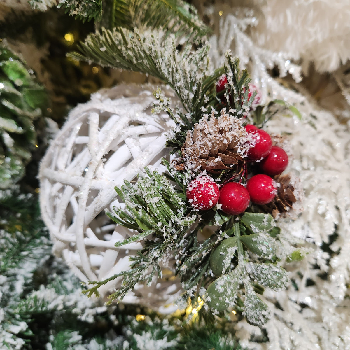 Pine Twig Ball with Green, Red and White Berries 6"