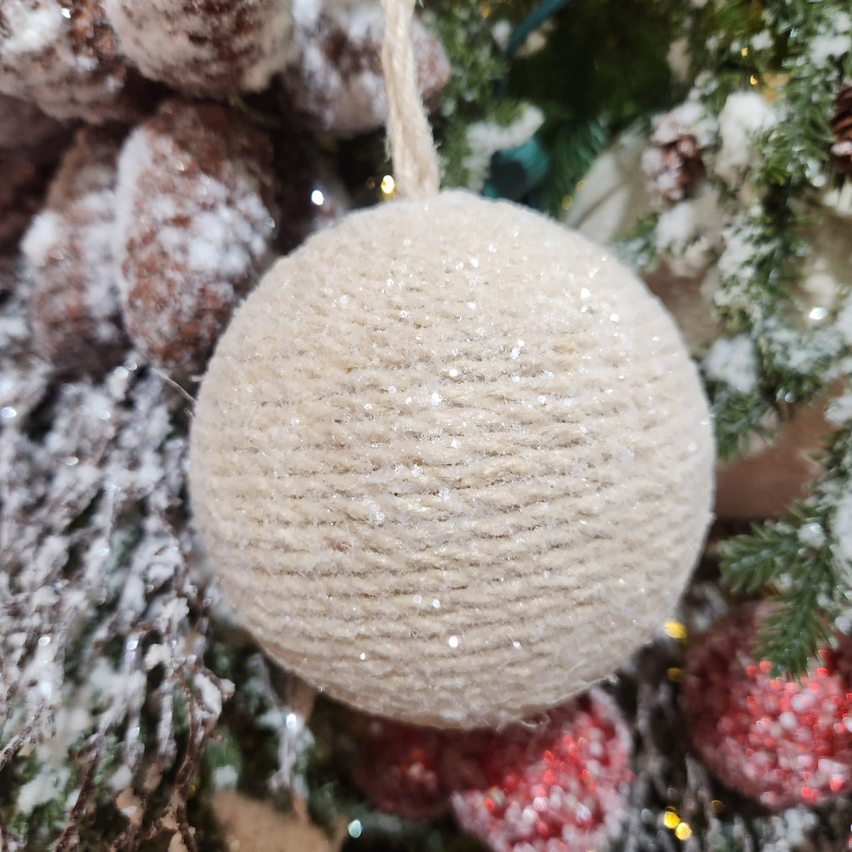 Natural Brown Frosted Rope Ball 4"