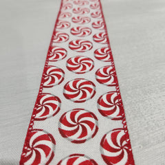 White and Red Peppermint Ribbon 2.5" x 30'