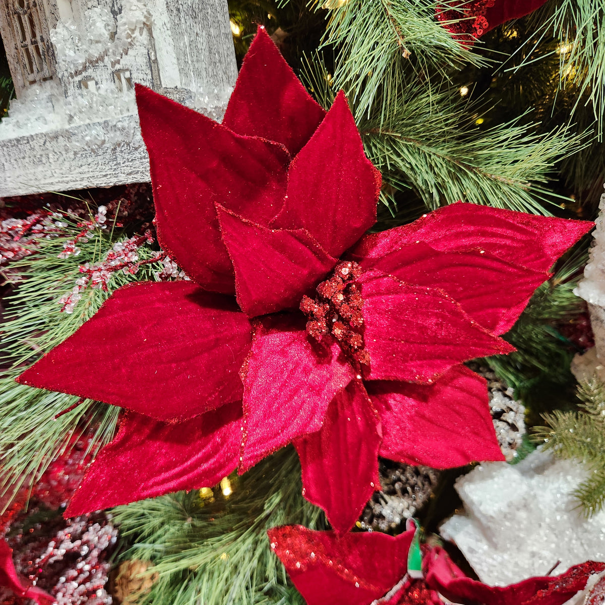 22" Dark Red Velvet Poinsettia Stem