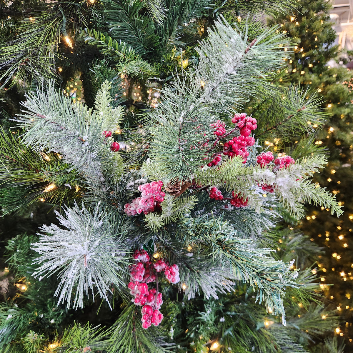 Pine Stem with Red, White and Green Snow Berries 21"