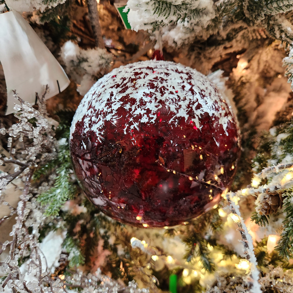 6" Red and Clear Snow Glass Ball