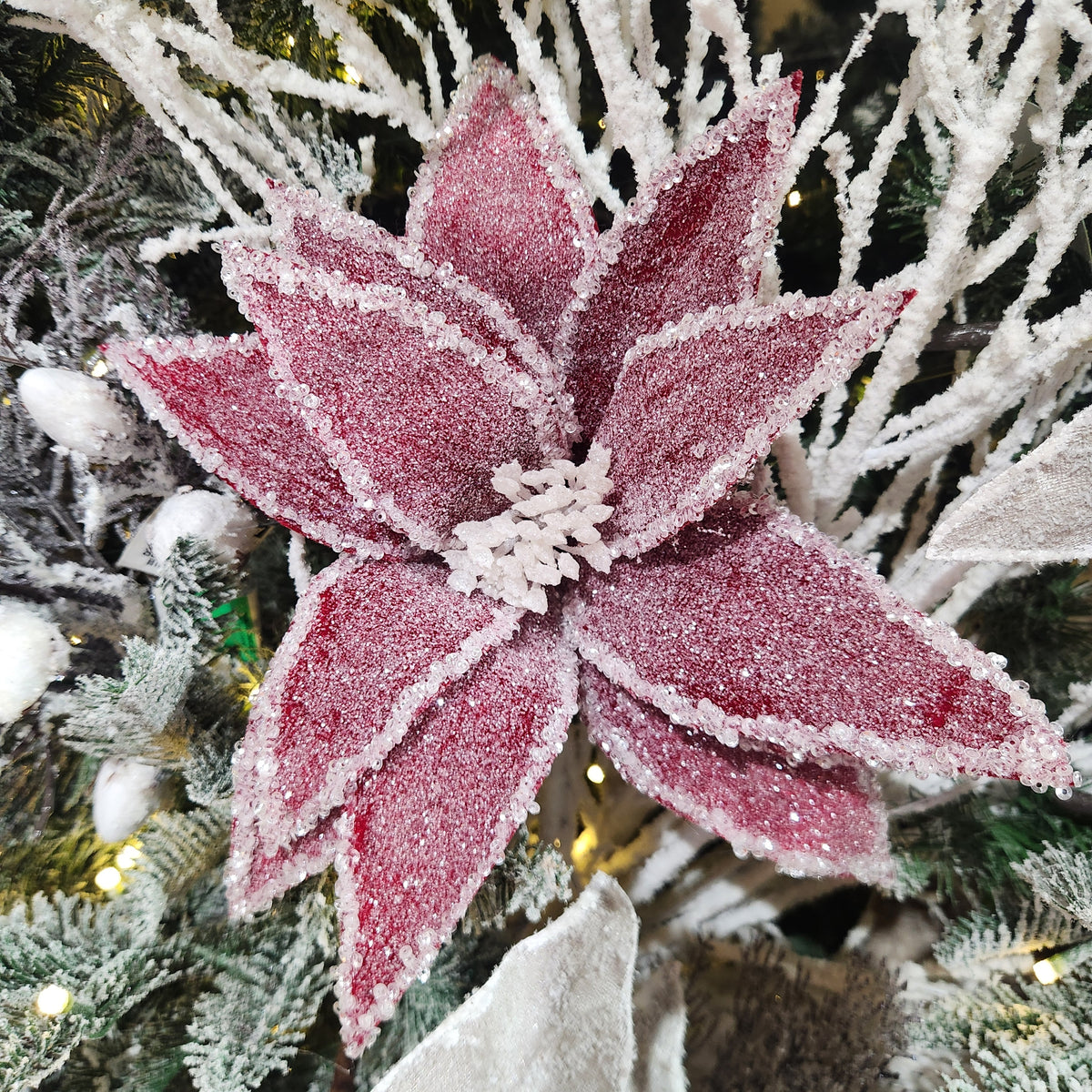 Red Frosted Flower Stem 22"